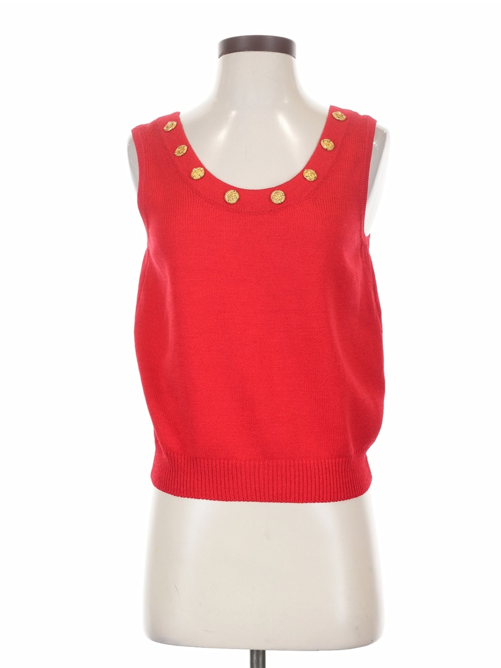 St. John Red Santa Knit Tank With Gold Embellishments Medium